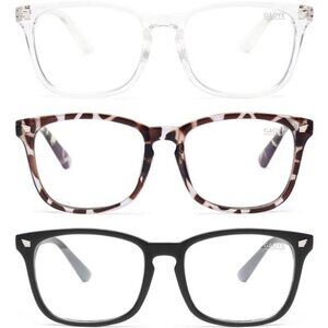 3 Pack Fashion Square Fake Eyeglasses, Anti UV Ray Computer Gaming Glasses